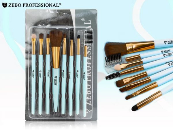 Zebo Professional Makeup Brush Set, Blue, 8 brushes